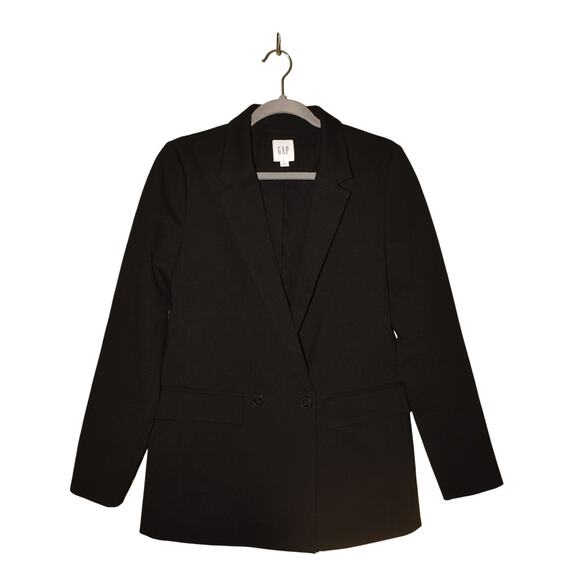 GAP $108 Classic Girlfriend Double Breasted Blazer Black Ponte Knit Size 6‎ - Picture 1 of 3